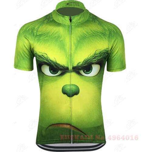 Summer NEW Funny Cartoon Men Cycling Jersey Green Cycling Bike Clothes Bicycle Pro Racing triathlon mtb jersey