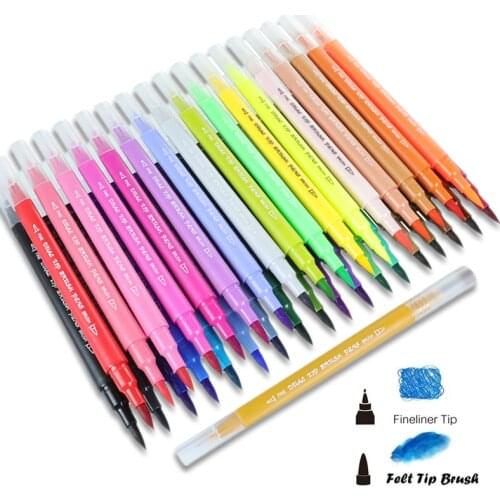 2019 NEW Dual Tip Brush Pen Fine Liner and Brush Watercolor Pens Art Marker Pens for Coloring Drawing Painting Manga Calligraphy