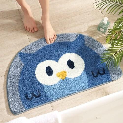 New Cartoon Semicircle Flocking Bath Mat Household Shower Door Absorbent Non-slip Foot Mat Thickened Microfiber Bathroom Carpet