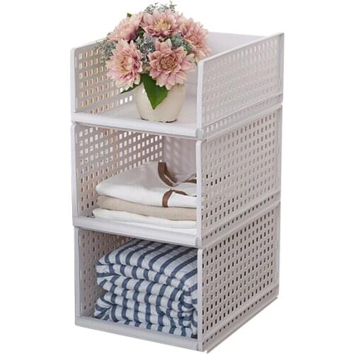 Stackable Foldable Wardrobe Closet Organizers Plastic Storage Wardrobe Shelves Storage Basket Useful