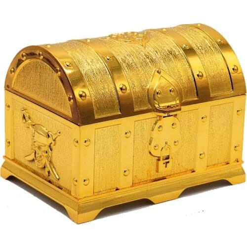 Pirate Treasure Chest Box Gem Jewelry Trinket Keepsake Coin Cash Storage Case Kids Toys Gifts Antique Party Favors Decor