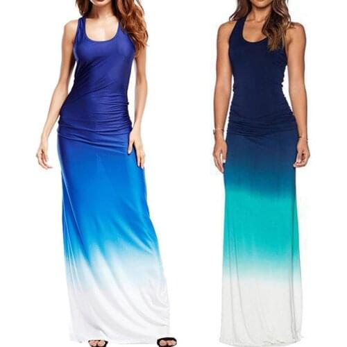 Plus Size Fashion Female Dresses Gradient Sexy Backless Sleeveless Round Neck Summer Beach Party Casual Women Maxi Long Dress