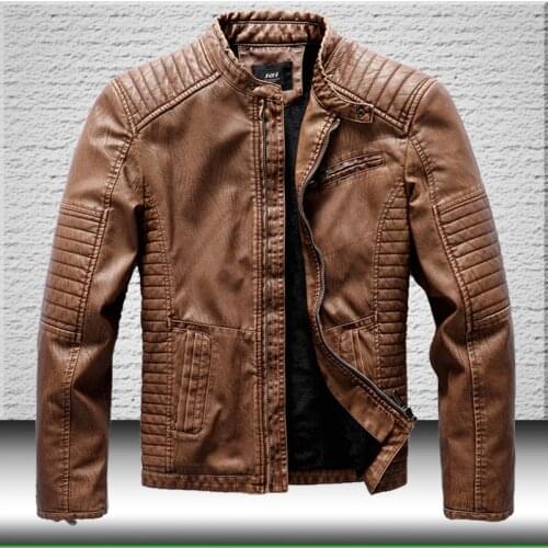 Pleated Moto Leather Jacket Men 2021 New Casual Fleece Coats Male Autumn Winter Outwear Fashion Pleated Warm Leather Jackets