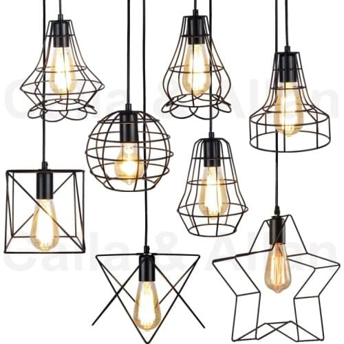 Industrial Loft Style Multicolor Edison Modern Metal Wire Frame Ceiling Pendant Hanging Light Lamp Lampshade Cage Fixture