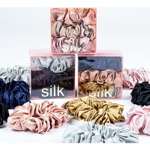 3pcs 3.5 cm Hair Scrunchies 100% Pure Silk 22 momme with packing box Women hairbands Scrunchie real silk hair wear accessories