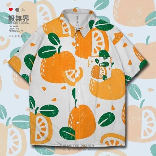 Color contrast Hand painted version fruits big oranges peaches lemons oranges Short-Sleeved shirt Oversized new Clothes Summer