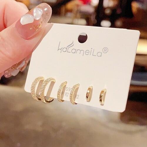 925 Sterling Silver Earrings Set Gold Color C Shape Micro Zircon Small Circle Huggie Hoop Earrings For Women 3 Pairs