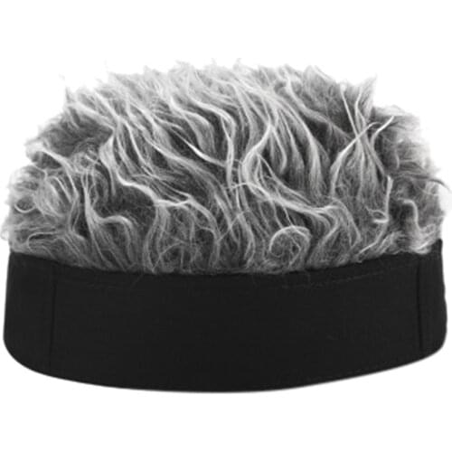 Men Women Hip Hop Beanie Hat With Spiked Fake Hair Funny Retro Short Melon Wig Skull Landlord Cap Adjustable Streetwear Snapback