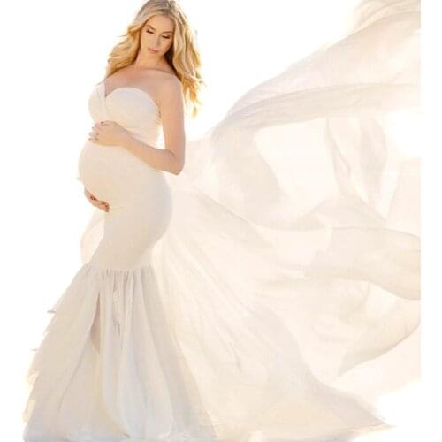 Chiffon Long Tail Patchwork Sexy Maternity Dresses For Photo Shoot Pregnancy Dress Maxi Gown Women Pregnant Photography Props
