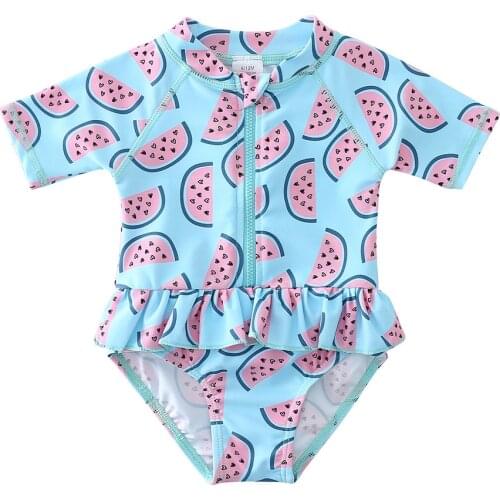 One-piece Summer Baby-girls Swimwear Cute Baby Swimsuit Short Sleeves Sun Protection Infant Swimming Wear