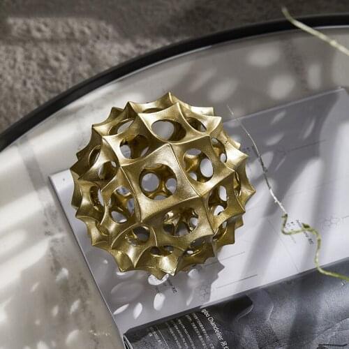 Modern Golden Geometric Hollow Metal Ball Decor Ornaments Creativity Home Decor Accessories Model Room Study Soft Art Crafts