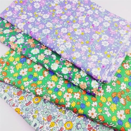 145x50cm Fresh Green Floral 60s Combed Cotton Fabric, Making Spring and Summer Womens Clothing Skirt Printed Cloth