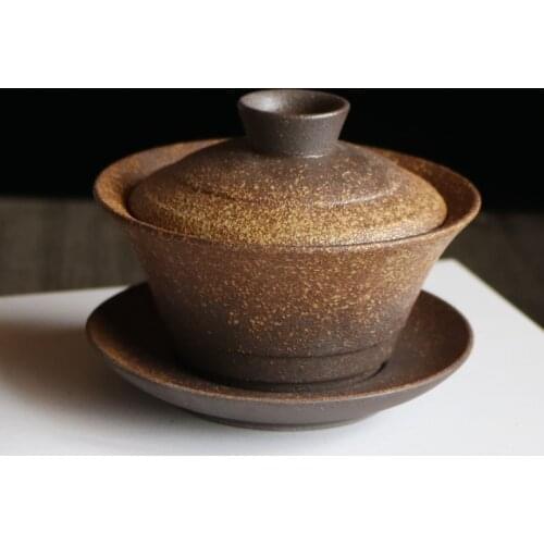 Vintage Japanese Gaiwan Ceramic Coarse Pottery Chinese Kung Fu Tea Set Tureen Tea Ceremony Teaware Accessories Teacup Decor