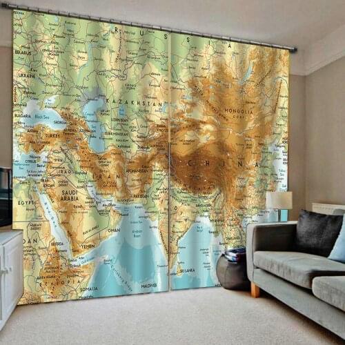 Blackout curtain Bedroom 3D Window Curtain Luxury living room decorate Cortina yellow map curtains