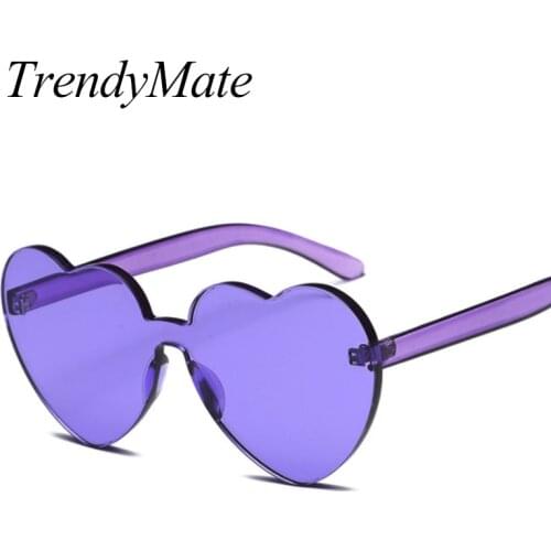 Women Rimless Heart Shape Sunglasses For Female Fashion 2018 Clear Shades Ocean Purple Red Green Lenses Sun Glasses UV400 1340T