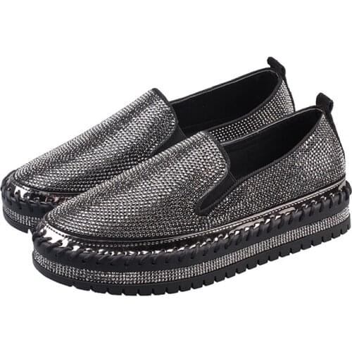 2019 spring new Korean single shoes female wild sequins rhinestone thick bottom British wind platform shoes