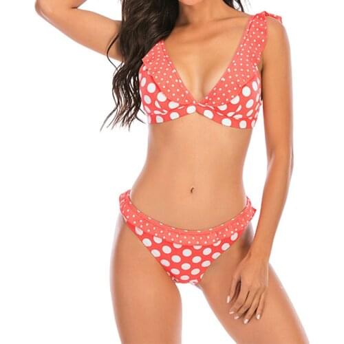 Teen Size 2021 Sexy Dot Print Bikini Swimwear Girl Bikini String Fused Female Bathing Suit Maillot De Bain Femme Women Swimsuit