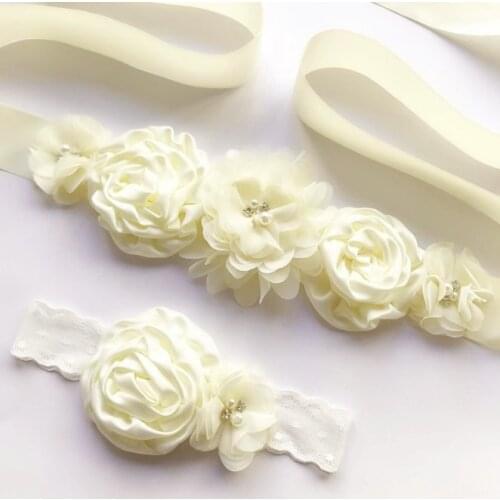 Bridesmaid Bridal Flower Floral Belt for Women Ladies Wedding Bohemia Fabric Ribbon Waist Belt Accessories With Baby Headband