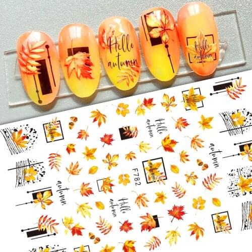 1PC Lines Maple Leaves Nail Foil Stickers Autumn Gold Flower Leaves Adhesive Decals Slider Nail Art Decoration DIY Manicures