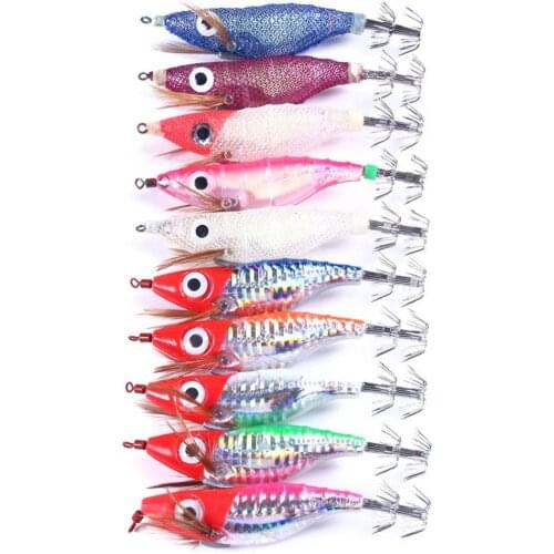 10pcs Fishing Lure Squid Jig Luminous Shrimp Bait Squid Shrimp Hooks Night Fishing Artificial Spinner Lures Kit Accessories