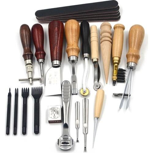 18pcs Craft DIY Handmade Tools Punch Edger Trench Device Belt Puncher Set Leather Hand Tools -30