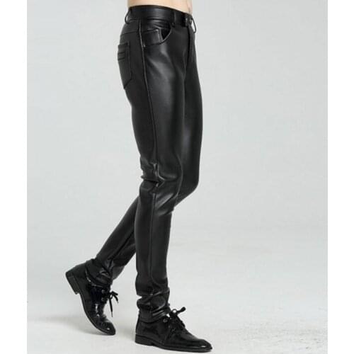 Plus velvet thickening faux leather pants mens feet pants fashion レザーパンツ motorcycle pu trousers for men winter pantalon homme