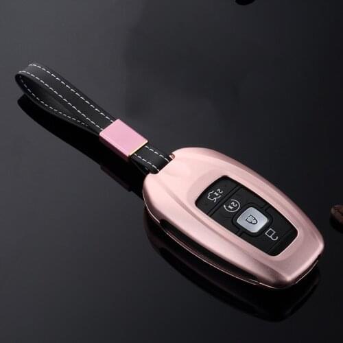 4 Buttons Aluminum Alloy+Leather Car Smart Key Case Protective Key Skin Shell Fob Holder For Lincoln 2017 MKC MKX MKZ