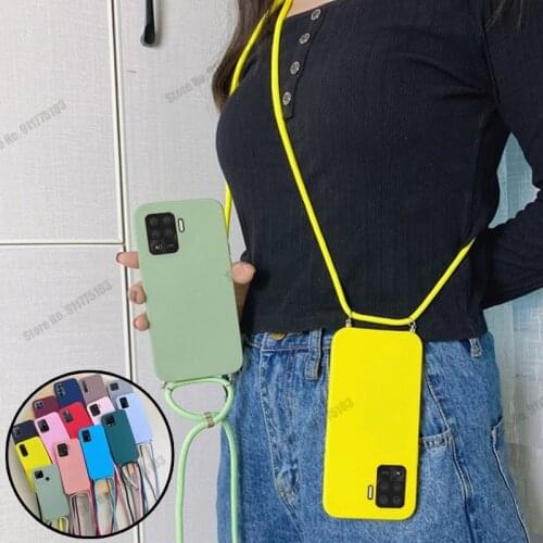 Case For Oppo F19 Pro Plus 5G F9 AX7 Pro F3 Plus K7X A73 A1K K1 R15X K3 Soft TPU Protective Crossbody Lanyard Strap Rope Cover