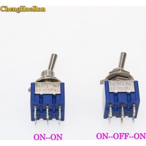 ChengHaoRan 1pcs MTS-202 MTS-203 DPDT Switch 6A 125V AC 6-Pin ON-ON ON-OFF-ON Mini Toggle Switches For Switching Lights Motors