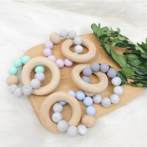 Baby Teether BPA Free Food Grade Silicone And Wood Beech Product InformRings Teething Ring Bracelet Silicone Teether Chew Toys