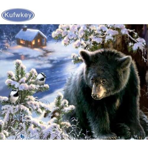 DIY animals winter bear Diamond Painting Effect Decorate 5D Kits square/round Diamond embroidery plant Mosaic Wall Sticker