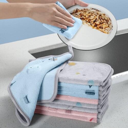 Double-Sided Absorbent Cloth Kitchen Towel Cleaning Dish Cloth Household Cleaning Tools Coral Velvet Hanging Cloth Wipes