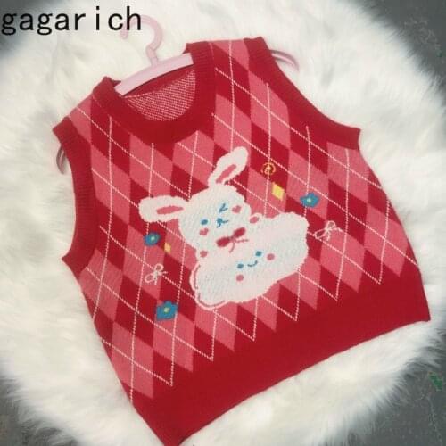 Gagarich Sweet Knitting Vest Woman 2021 New Japanese Collage Style Ins Fashion Loose O-neck Sleeveless Versatile Female Top Tide