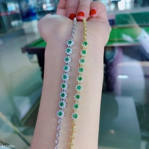 KJJEAXCMY boutique jewelry 925 sterling silver inlaid natural emerald gemstone girl bracelet yellow and white color support dete