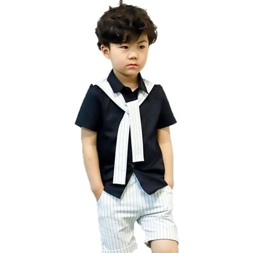 Gentleman Boys Summer Clothing Set School Kids Sports Short Sleeves Shirt+Shorts 2pcs Suit Children Birthday Party Gift Clothing