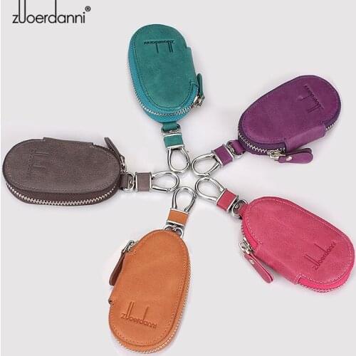Retro Leather Car Key Wallet Men Key Chain Cap Zipper Lady Steward Keys Organizer Key Bag K06