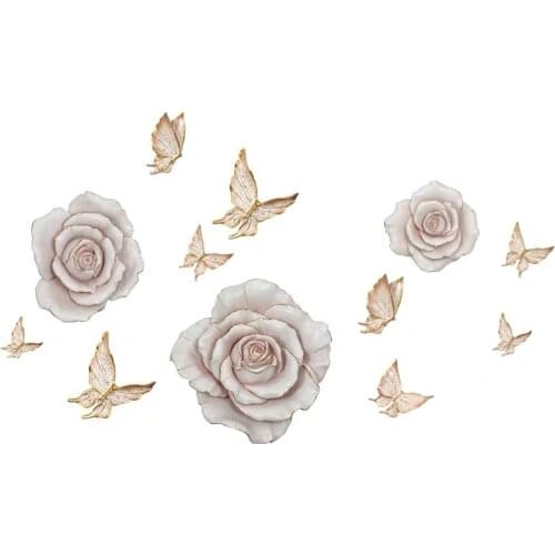 Creative 3D white flower wall decoration resin rose background wall decorations butterfly wall hangings home decorations
