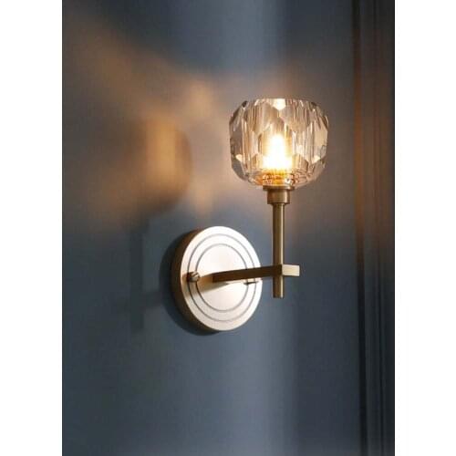 Copper Wall Lamp Light Luxury Crystal Wall Lamp Nordic Living Room Background Wall Lamp Bedroom Bedside Wall Lamp Aisle Lamp