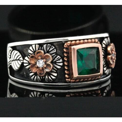 925 sterling silver rose gold mens ring retro style setting clear cubic zircon punk finger ring, mens fashion jewelry new arri