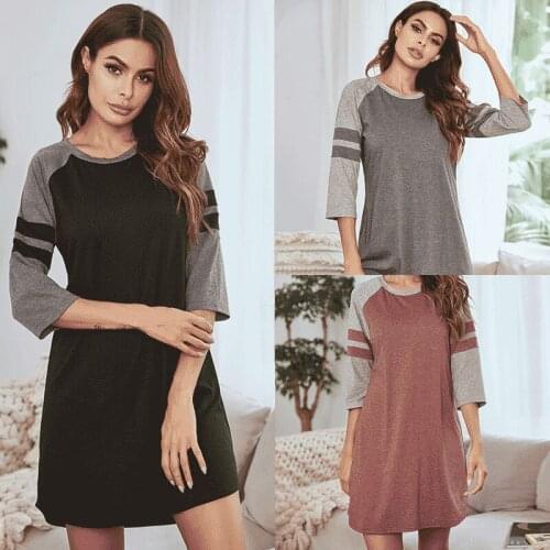 Soft Women Nightdress Autumn Stitching Color Sleepwear Pyjamas Women Nightgowns Plus Size Leisure Woman Home Clothing