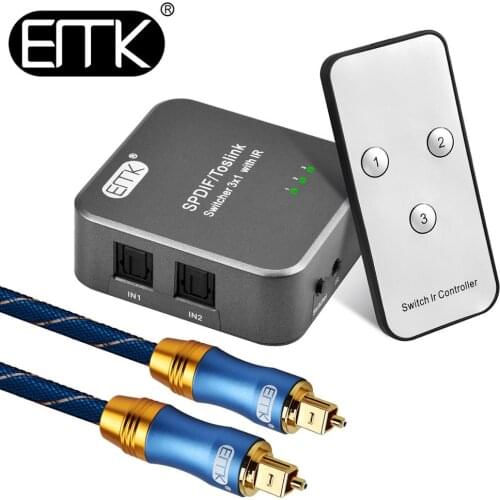 EMK Optical Audio Switch SPDIF Toslink Switch IR Remote 3 input 1 output Optical switcher toslink selector Box 3 way for DVD ps4