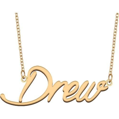Drew Name Necklace for Women Stainless Steel Jewelry 18k Gold Plated Nameplate Pendant Femme Mother Girlfriend Gift