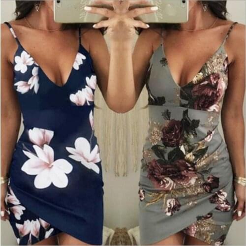 20 Printed Halter Strap Irregular with Slim Hip Dress
