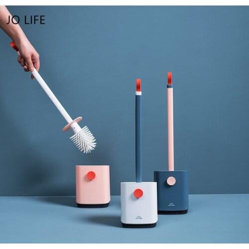 JO LIFE Nordic Toilet Brush Rubber Head Holder Cleaning Brush Toilet Flexible Wall Hanging Brush Set