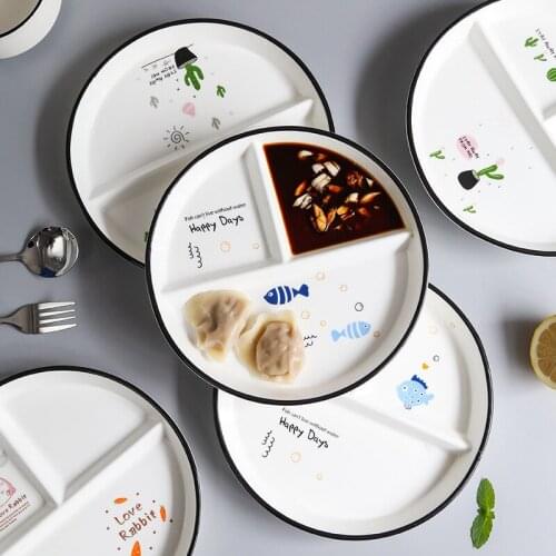72h Split ceramic plate home cute childrens disc student three-set set diner dumpling sushi