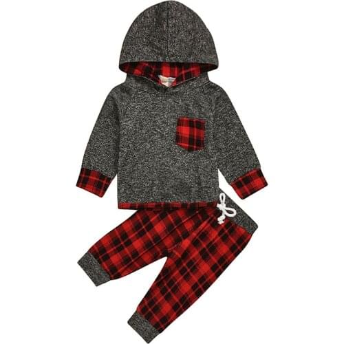 Boys and girls Sweatshirt Pants Set Long Sleeve Plaid Print Pullover Sweatshirt Top + Pants Autumn/Winter Korean Version Set