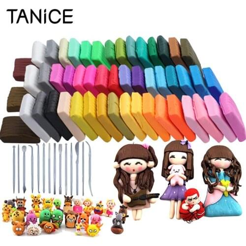 TANiCE 50 Pcs Multi Color PVC Hand DIY Craft Malleable Polymer Modelling Soft Clay Block Set With Tool Best Gift For Children