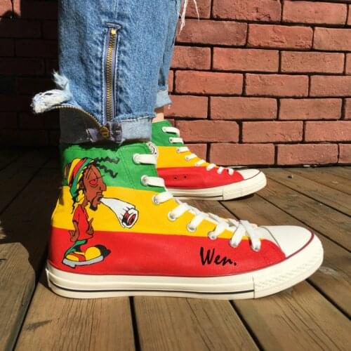 Wen Hand Painted Shoes Design Custom Reggae Man Womans High Top Canvas Sneakers Birthday Christmas Gifts