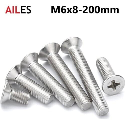 M6 Cross Recessed Countersunk Screws 304 Stainless Steel Phillips Flat Head Machine Bolts 8 10 18 20 50 110 140 150 180 200mm