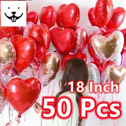 50 Pcs Heart Foil Balloon Wholesale 18 Inch Love Wedding Celebration Anniversary Party Birthday Aluminium Decor Gifts